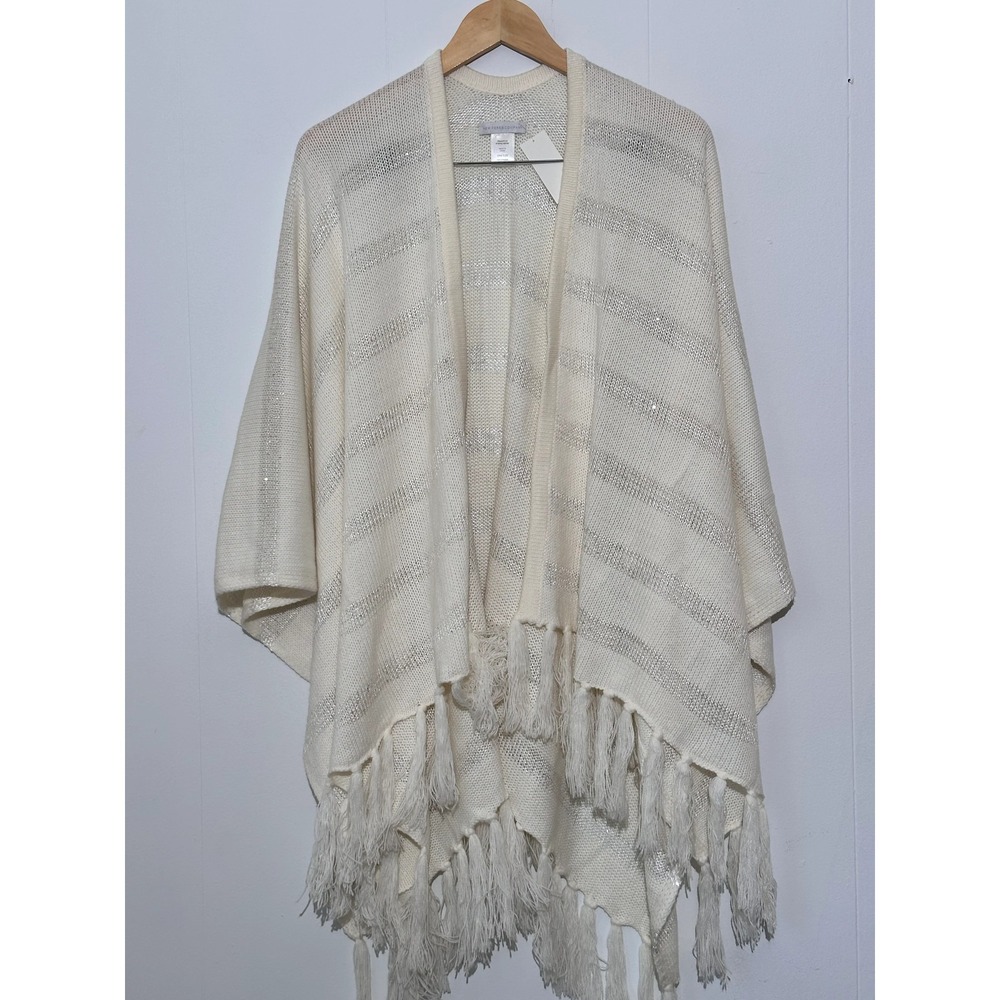 New York & Company Cream and Silver Shawl OS
